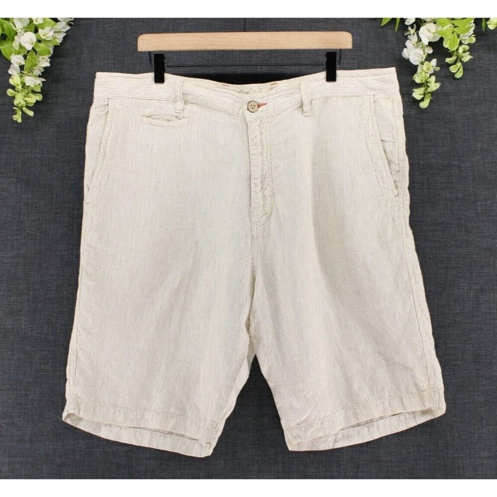 Tommy Bahama Relax Men's 100% Linen Shorts Neutral Stripes Sz 38